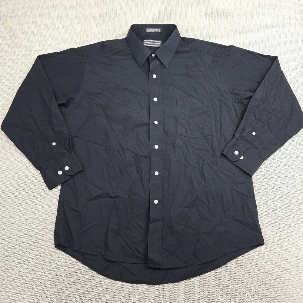 David Taylor Shirt Mens 17 32/33 Black Long Sleeve Button Down Pocket Classic